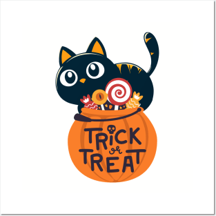 Cute Black Cat Lover Trick or Treat Funny Women Men Kids Posters and Art